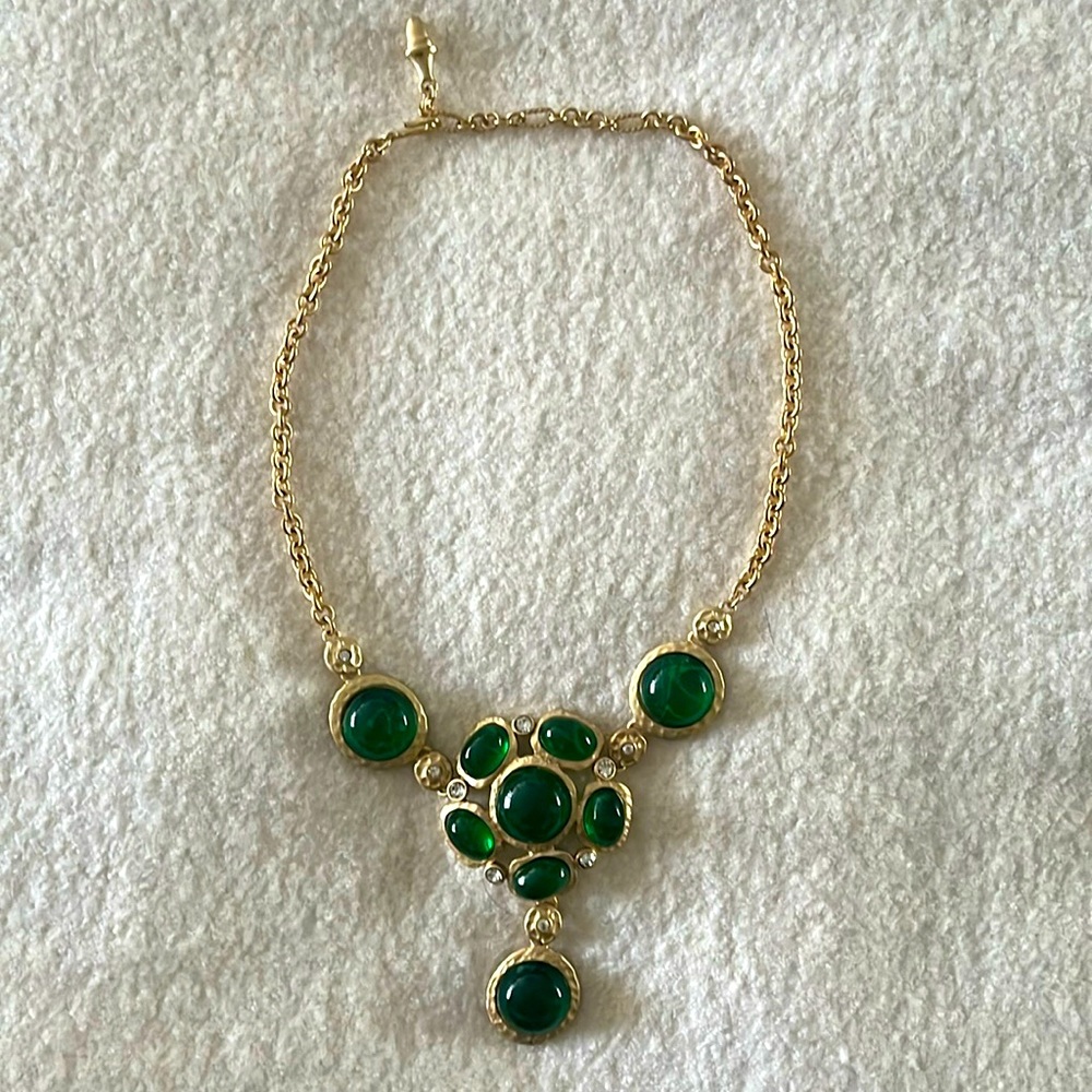 Gold plated necklace with faux emerald stones